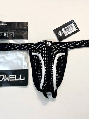 BREEDWELL Size "XL" Dickmatized Nylon Blend T-Back Thong - Black/White